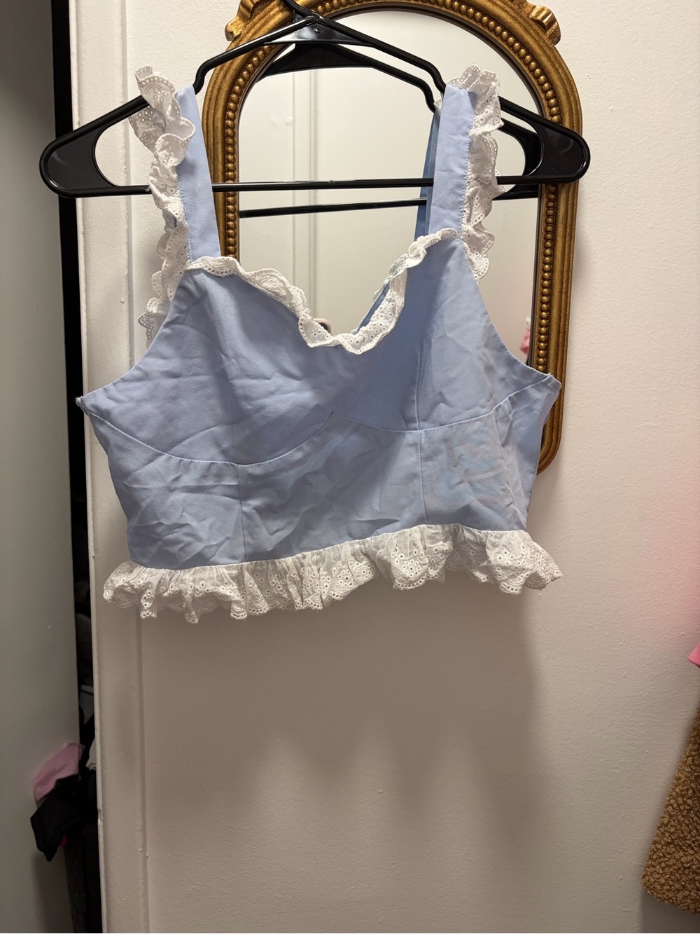 Cider Baby Blue Lace Trim Crop Top 💙🪽✨